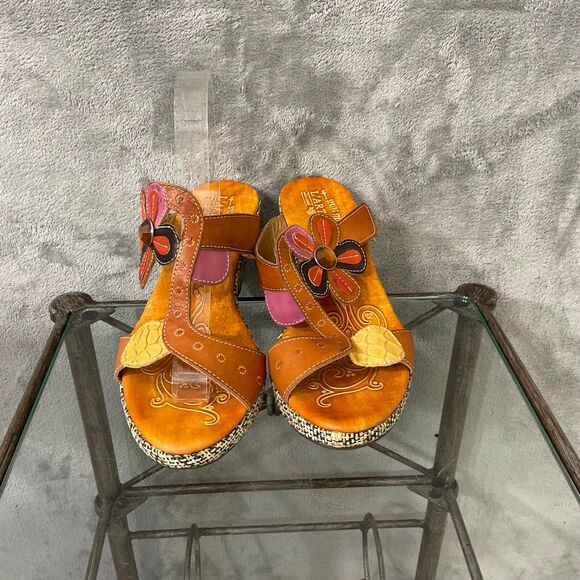 L'Artiste Spring Step Riviera Leather embellished wedge Sandal Women US 9 EUC - Picture 9 of 10